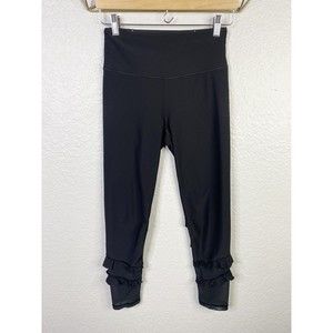 VSX Victoria’s Secret Sport Black Legging Ruffle Ankle Mesh Size S